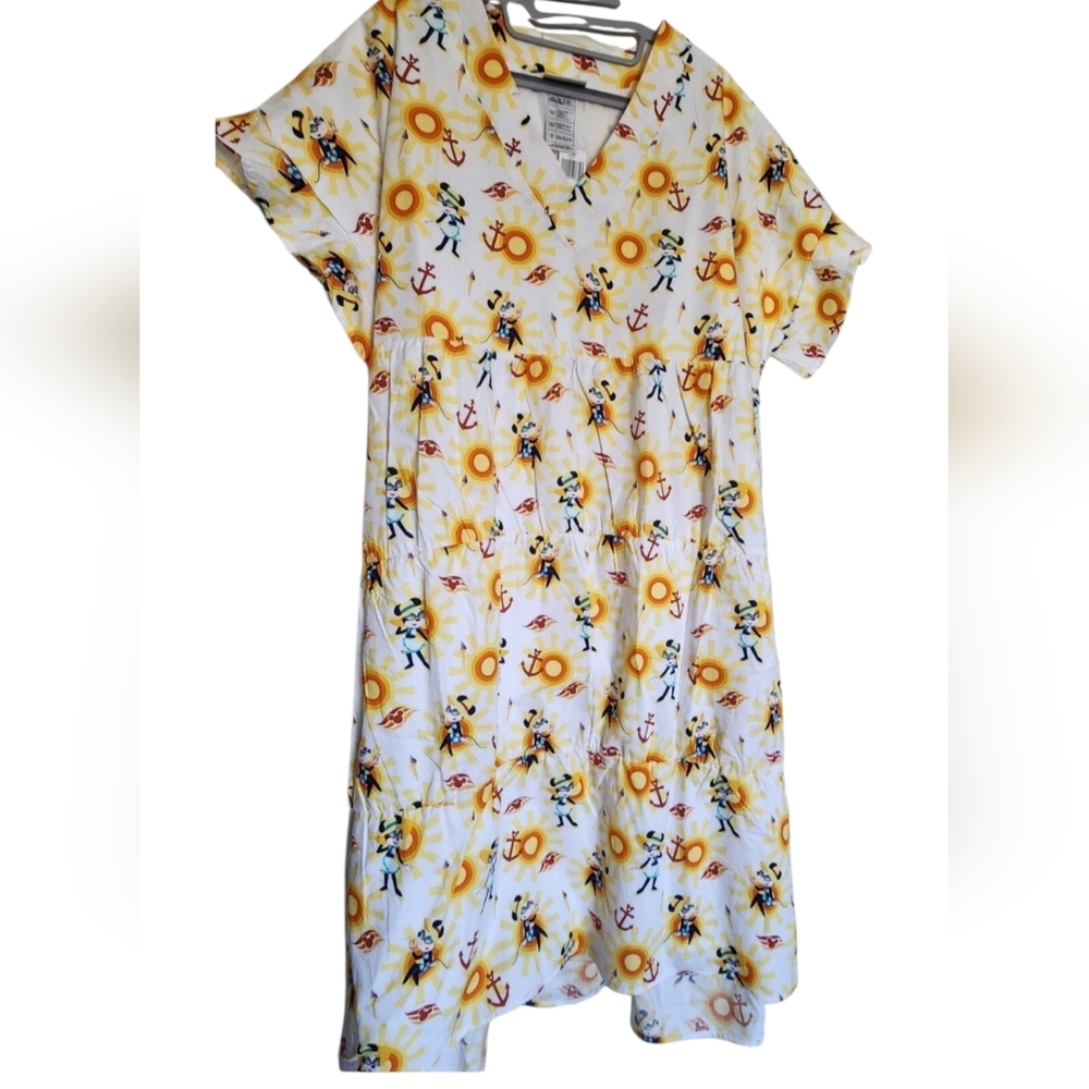 Disney Cruise Lines Resort Nautical Sunshine Tiered Midi Dress Ruffle Short Sle…